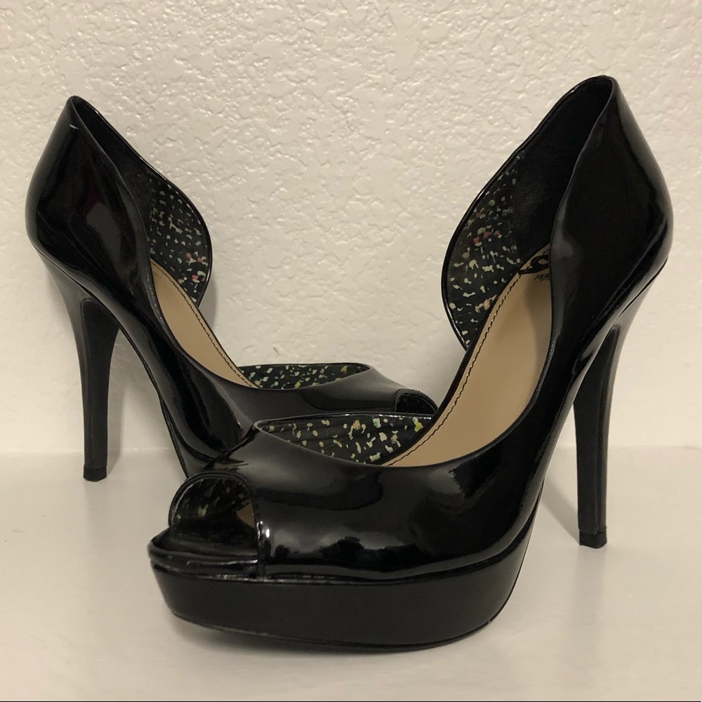 Black Patent Peep Toe Pumps